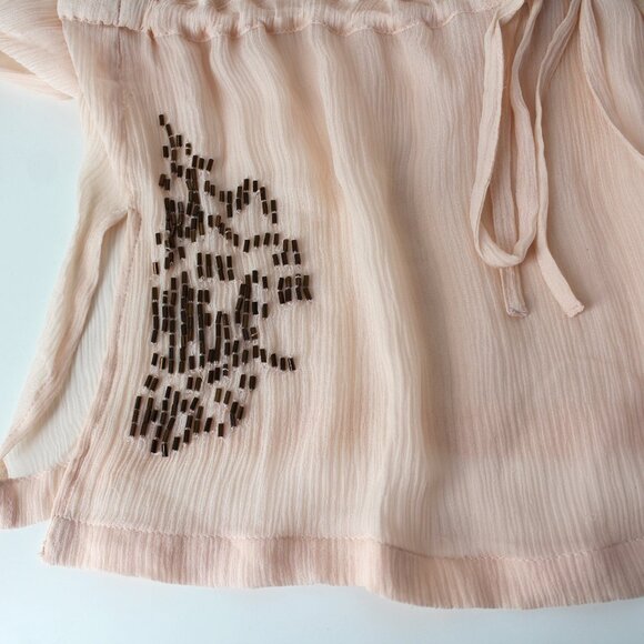 Cache size S silk sheer 3/4 sleeve embellished beaded blouse tunic top Pink - Picture 7 of 11